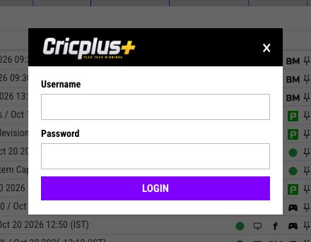 CricPlus.Support login window with Username and Password fields and the official address visible